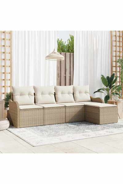 vidaxl Set de canapele pentru gradina cu perna 5 pcs Bej Rattan poli