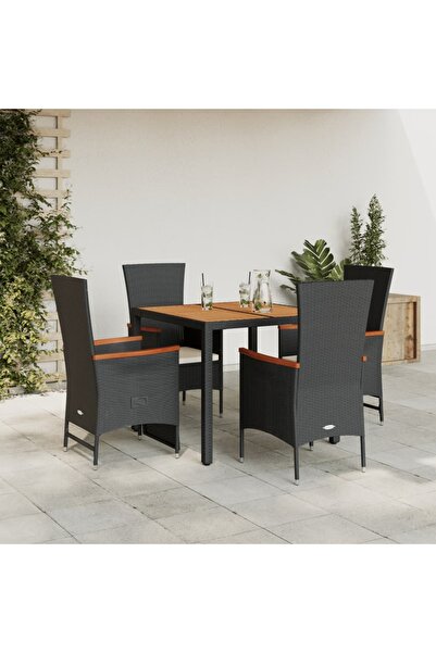 vidaxl Set mobilier de gradina cu perne, 5 piese, negru, poliratan