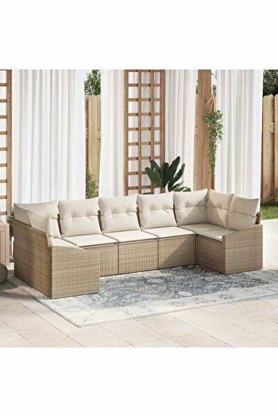 vidaxl Set de canapea cu perna 7 pcs Bej poliratan
