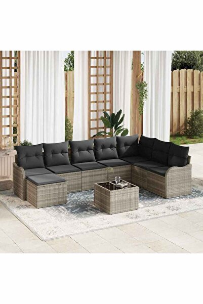 vidaxl Set de canapele pentru gradina 9 pcs Gri deschis Rattan poli
