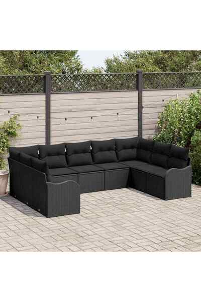 vidaxl Set de canapele pentru gradina 9 pcs Negru poliratan
