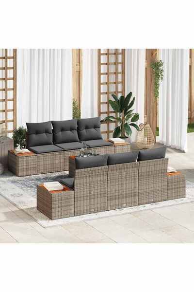 vidaxl Set de canapele pentru gradina cu perna 7 pcs Gri Rattan poli