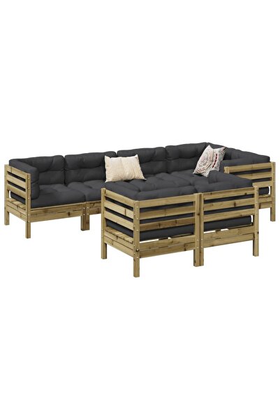 vidaxl Set canapele gradina cu perne, 7 piese, lemn de pin tratat