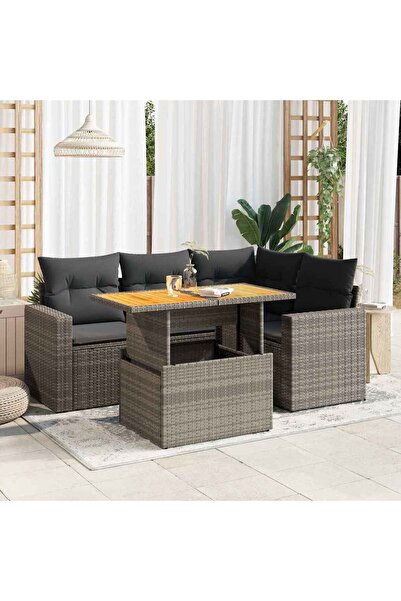 vidaxl Set canapea de gradina cu perne, 5 piese, gri, poliratan
