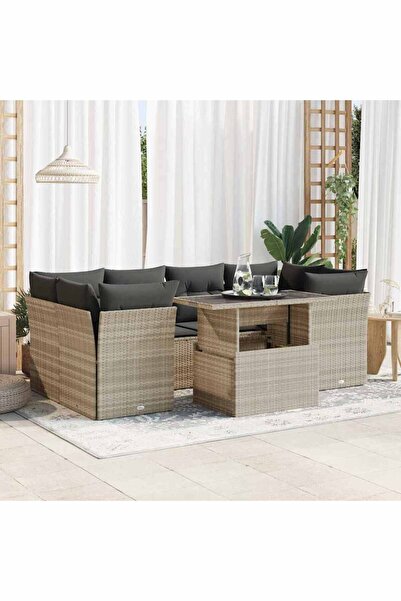 vidaxl Set canapele de gradina cu perne, 7piese gri deschis poliratan