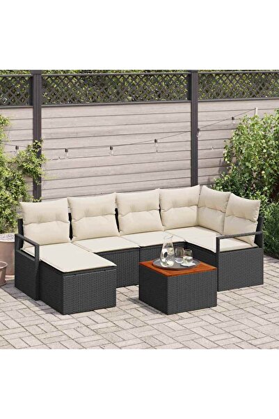 vidaxl Set de canapele pentru gradina cu perna 7 pcs Negru poliratan