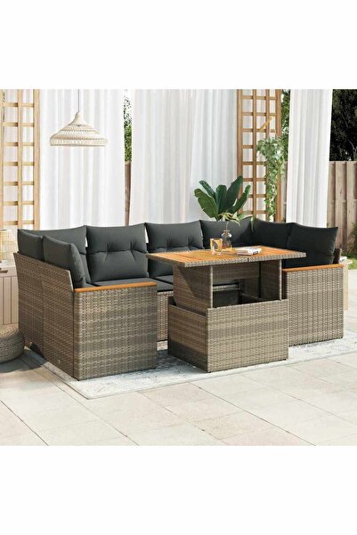 vidaxl Set mobilier gradina cu perne 6 piese gri poliratan/lemn acacia