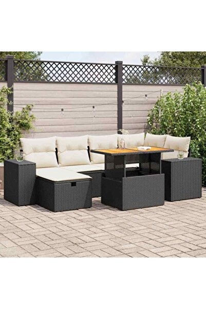 vidaxl Set mobilier gradina perne 8 piese negru, poliratan/lemn acacia