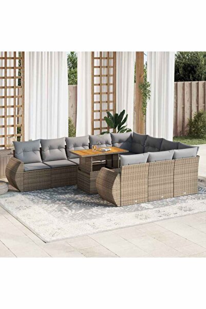 vidaxl Set canapele de gradina cu perne, 11 piese, bej, poliratan