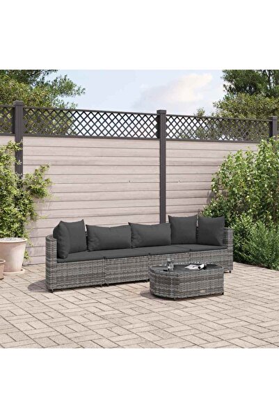 vidaxl Set canapea de gradina cu perne, 5 piese, gri, poliratan