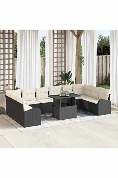 vidaxl Set de canapele pentru gradina 11 pcs Negru Rattan poli