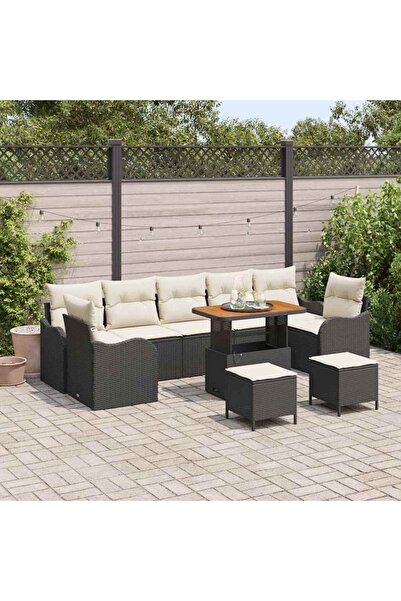 vidaxl Set de canapele pentru gradina cu perna 10 pcs Negru poliratan