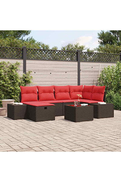vidaxl Set de canapele pentru gradina cu perna 7 pcs Maro poliratan