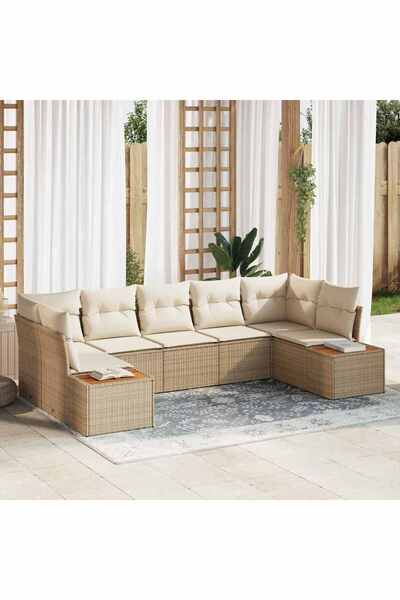 vidaxl Set de canapele pentru gradina cu perna 7 pcs Bej poliratan