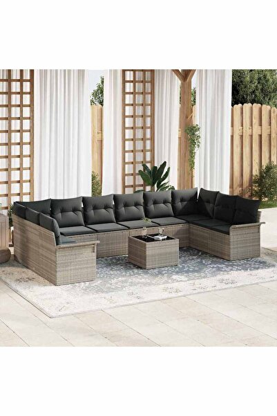 vidaxl Set de canapele pentru gradina cu perna 11 pcs Gri Rattan poli