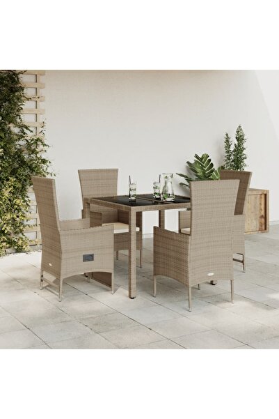vidaxl Set mobilier de gradina cu perne, 5 piese, bej, poliratan