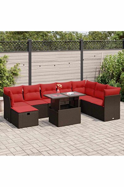 vidaxl Set canapele de gradina cu perne, 9 piese, maro, poliratan