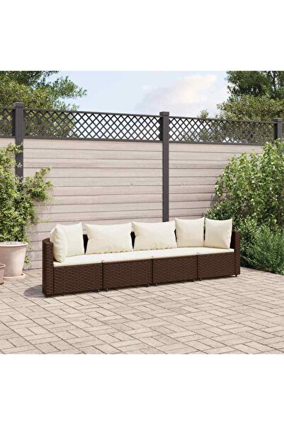 vidaxl Set canapele de gradina, 4 piese, cu perne, maro poliratan maro