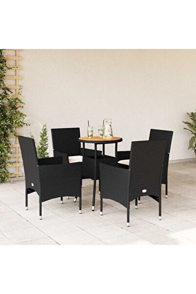 vidaxl Set mobilier gradina perne 5 piese negru poliratan/lemn acacia