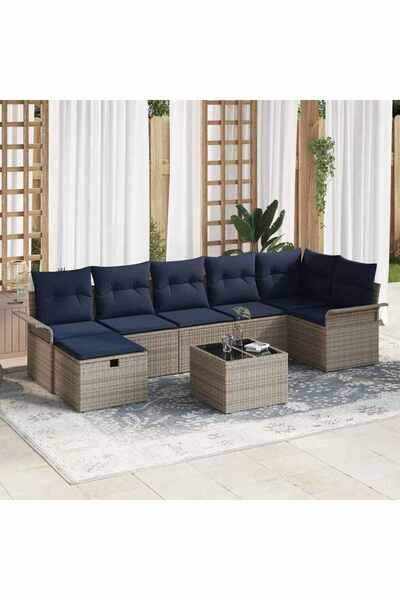 vidaxl Set de canapele pentru gradina cu perna 8 pcs Gri Rattan poli
