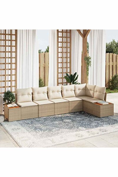 vidaxl Set de canapele pentru gradina cu perna 6 pcs Bej Rattan poli