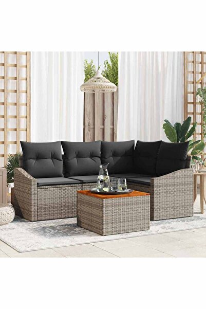 vidaxl Set de canapele pentru gradina cu perna 5 pcs Gri poliratan