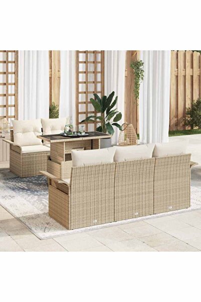 vidaxl Set de canapele pentru gradina cu perna 6 pcs Bej Poli Rattan