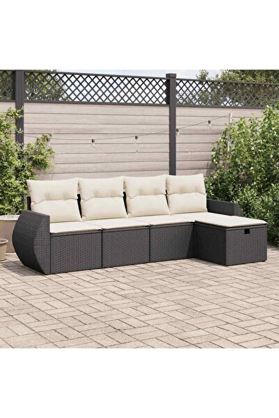 vidaxl Set mobilier de gradina cu perne, 5 piese, negru, poliratan