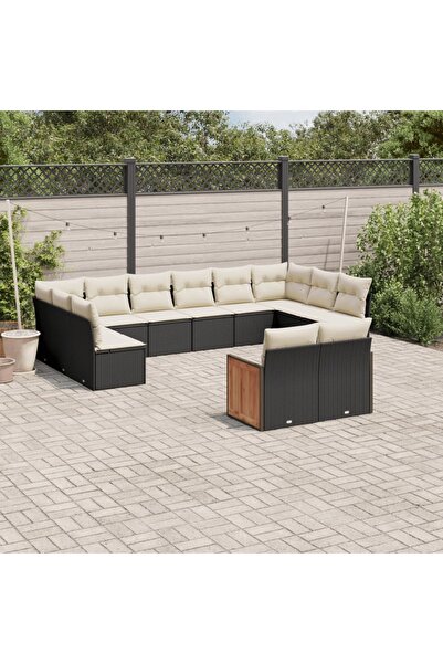 vidaxl Set canapele de gradina, 12 piese, cu perne, negru, poliratan