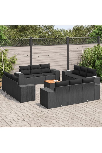 vidaxl Set mobilier de gradina cu perne, 13 piese, negru, poliratan