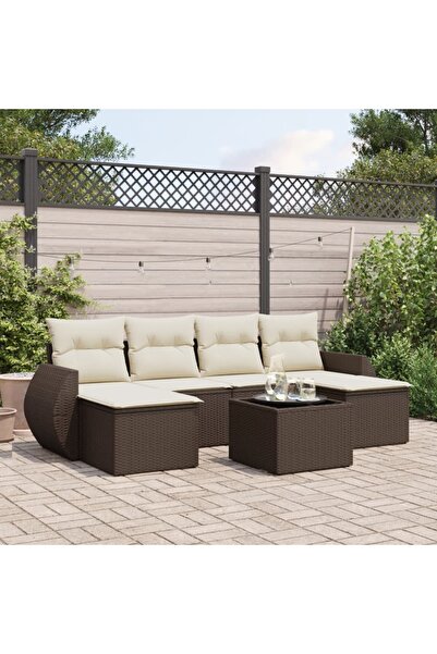 vidaxl Set canapele de gradina cu perne, 7 piese, maro, poliratan