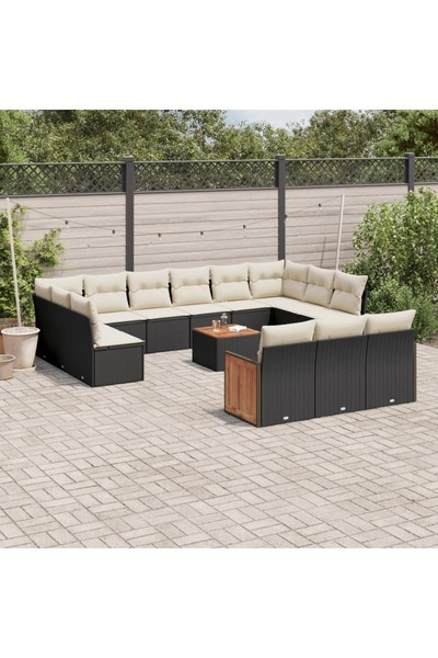 vidaxl Set mobilier de gradina cu perne, 14 piese, negru, poliratan
