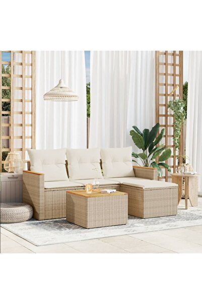 vidaxl Set canapele de gradina cu perne, 5 piese, bej, poliratan