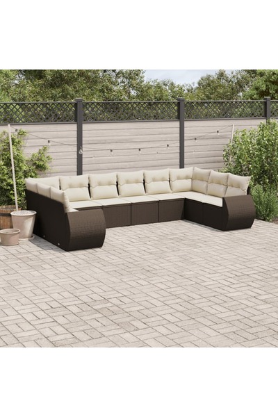 vidaxl Set canapele de gradina cu perne, 10 piese, maro, poliratan