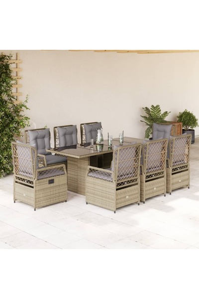 vidaxl Set de masa pentru gradina, 9 piese, cu perne, bej, poliratan