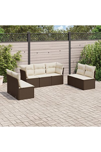 vidaxl Set canapele de gradina cu perne, 7 piese, maro, poliratan