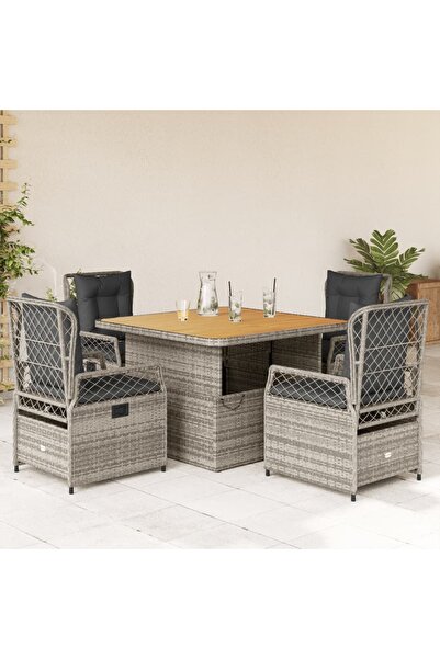 vidaxl Set mobilier de gradina cu perne, 5 piese, gri, poliratan