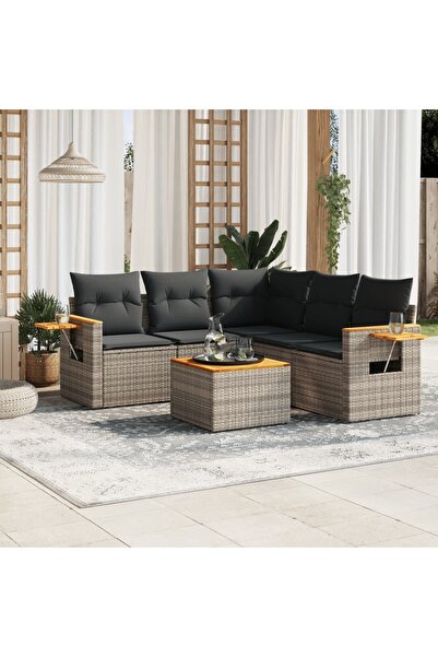vidaxl Set mobilier gradina cu perne, 6 piese, gri, poliratan