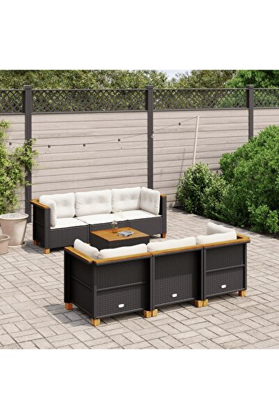 vidaxl Set canapele de gradina cu perne, 7 piese, negru, poliratan
