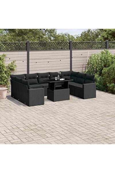 vidaxl Set canapele de gradina cu perne, 10 piese, negru, poliratan