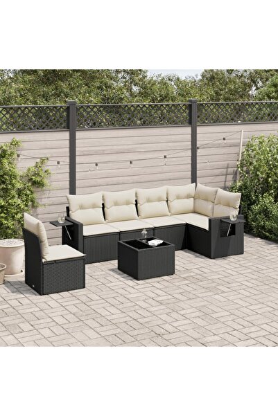 vidaxl Set canapele de gradina cu perne, 7 piese, negru, poliratan