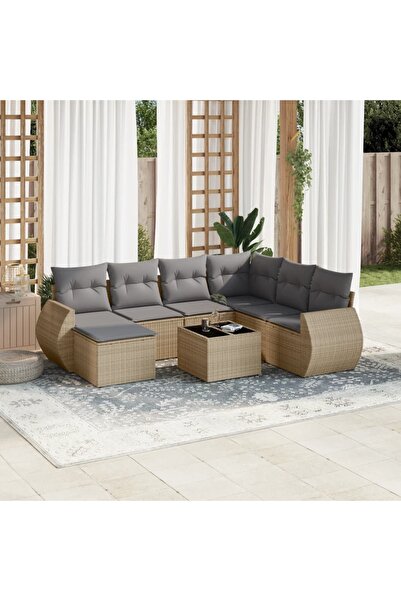 vidaxl Set canapele de gradina, 8 piese, cu perne, bej, poliratan