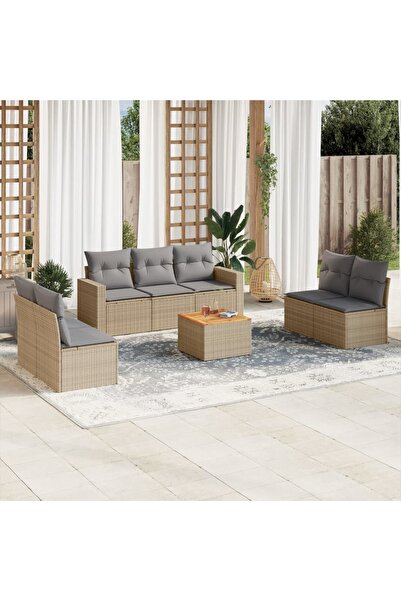 vidaxl Set canapele de gradina, 8 piese, cu perne, bej, poliratan