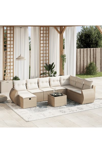 vidaxl Set canapele de gradina, 9 piese, cu perne, bej, poliratan