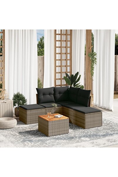vidaxl Set mobilier gradina cu perne, 6 piese, gri, poliratan
