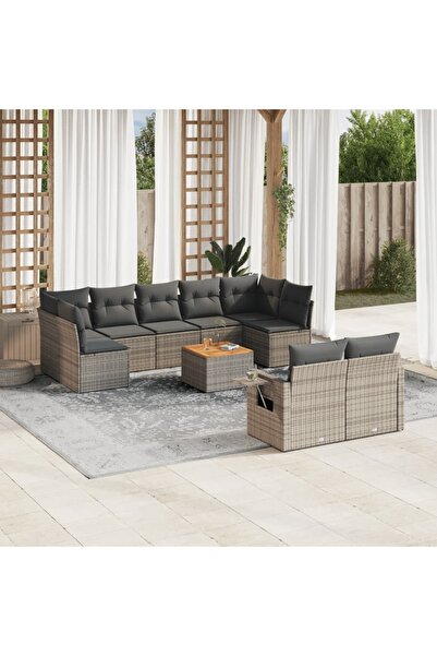 vidaxl Set mobilier de gradina cu perne, 10 piese, gri, poliratan