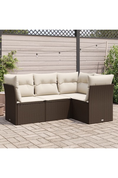 vidaxl Set canapele de gradina, 4 piese, cu perne, maro poliratan maro