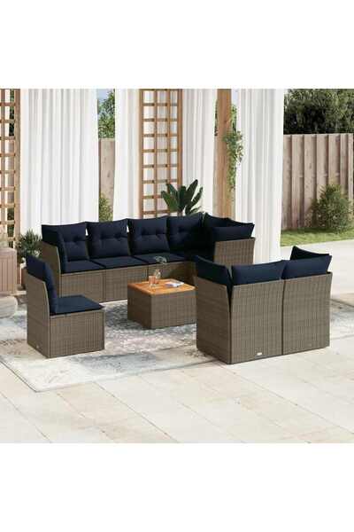 vidaxl Set canapele de gradina, 9 piese, cu perne, gri, poliratan