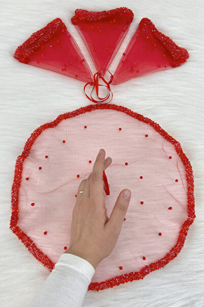 ZEYMERADE Red Bride Groom Handkerchief, Crystal Glass Beads and Pearl Embelli...