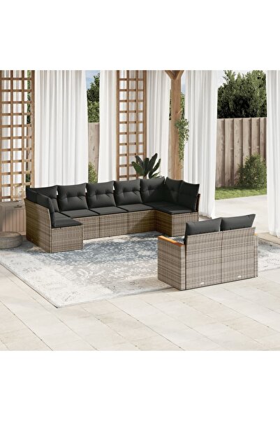 vidaxl Set canapele de gradina, 9 piese, cu perne, gri, poliratan